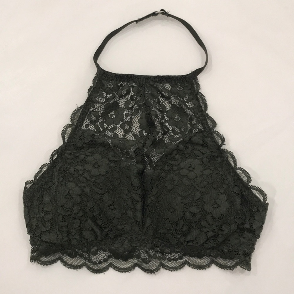 Gilly Hicks Olive Green High Neck Lace Bralette XS